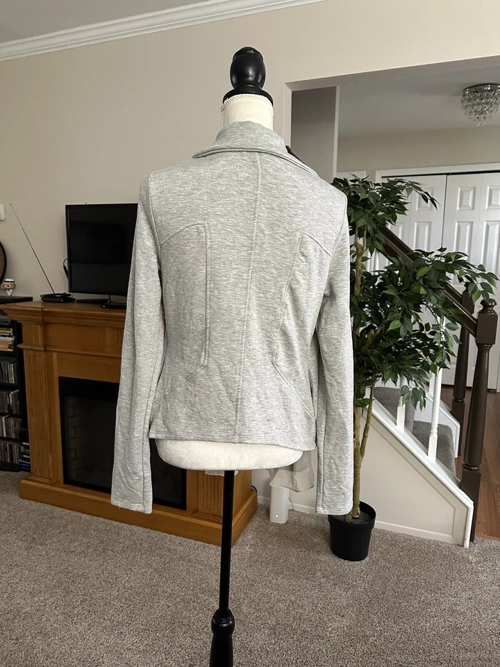 Cárdigan Chaqueta Gris Burdeos Mezcla Algodón Manga Larga Cortina Abierta Frontal Talla M Foto 3 de 4