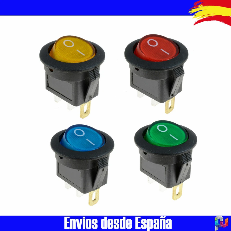 Interruptor LED redondo 22mm 12v -20A- con luz - ROJO - Electronica Arduino - Imagen 2 de 2