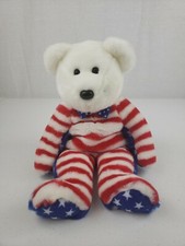 14" TY Beanie Buddies American Flag Bear Stars Stripes Red White Blue 2002