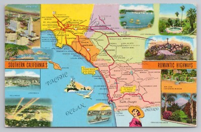Southern California's Romantic Highways Landmark Map c1958