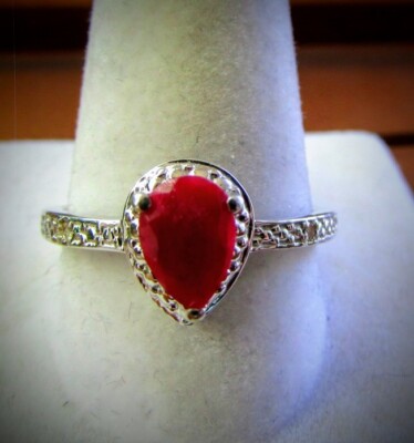 .77 cwt. Gorgeous Ruby & Diamond Size 7 1/2 Ring set in 925 Sterling Silver