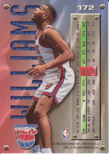 1995 Fleer Metal Jayson Williams #172 New Jersey Nets Basketball Card - Picture 2 of 2