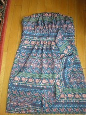 NEW Kanvas CUTE Print STRAPLESS Dress SIZE M FRONT RUFFLE WASHABLE EASY WEAR 
