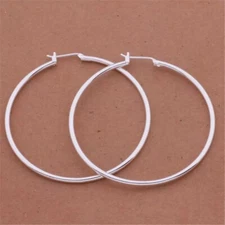 Womens 925 Sterling Silver 50mm 2” Big Round Large Thin Hoop Earrings E39