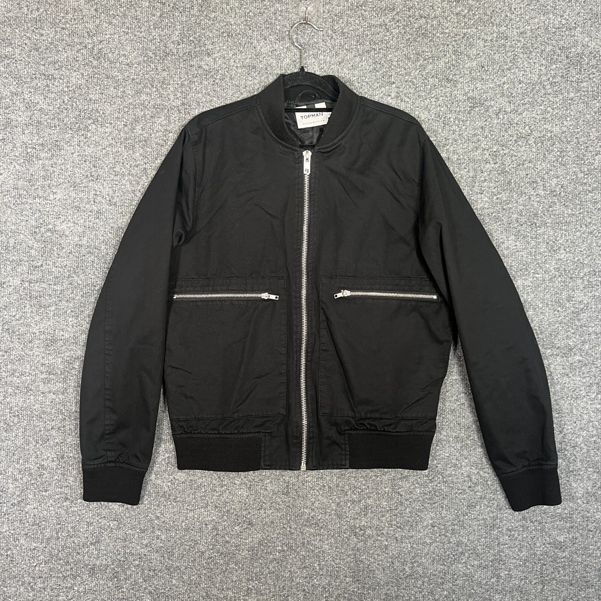 Topman Jacket Mens Medium Black Zip Up Bomber Jacket Long Sleeve Casual