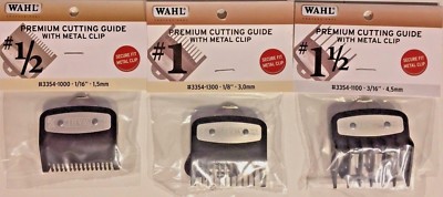 WAHL PRO SENIOR PREMIUM CUTTING GUIDE NON SLIP METAL CLIP 3 PCS # 1/2, 1,1,1/2 