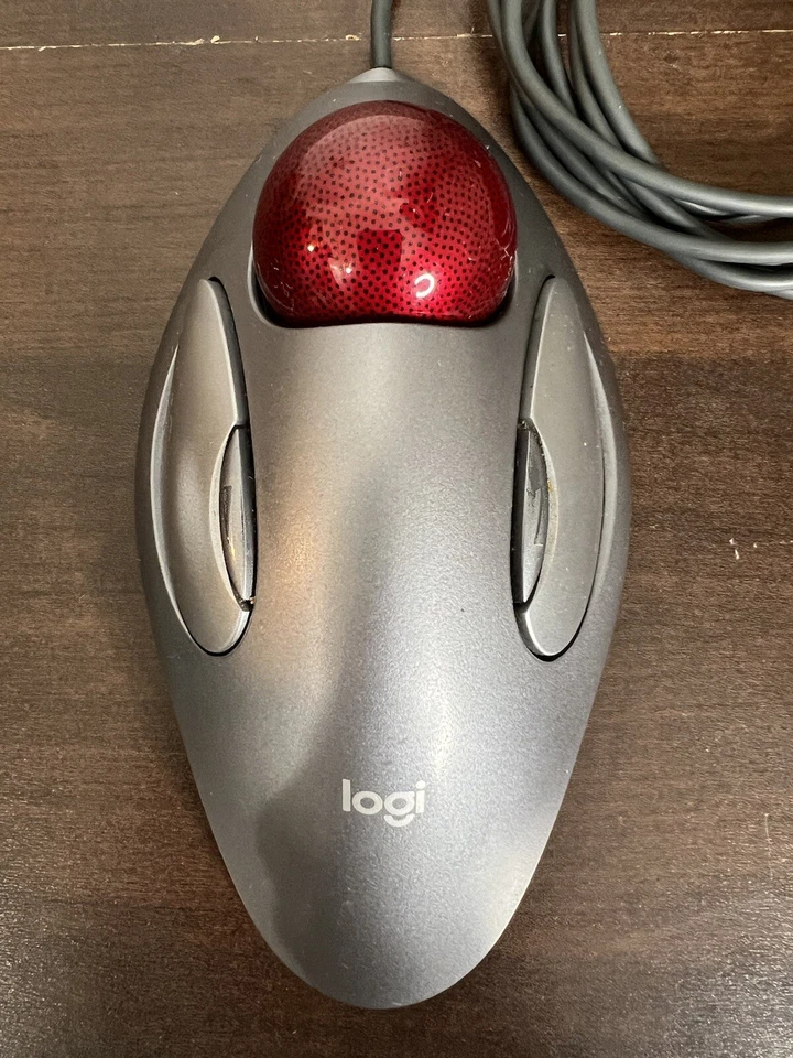 Logitech Trackman Trackball PC Mouse Gray with RED Ball Wired T-BC21 810-000767 - Image 2 of 4