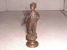 Small 4 1/2" Antique Cabinet Bronze Sculpture Of A Boy With Hiking Staff