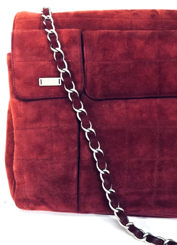 CHANEL 2.55 Choco Bar Bordeaux Suede Chain Shoulder Bag Authentic - Image 4 of 4