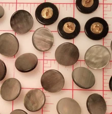 10 Fine Italian Large Shank Button Pearlized Geenish Grey Marble Look Flat 7/8"