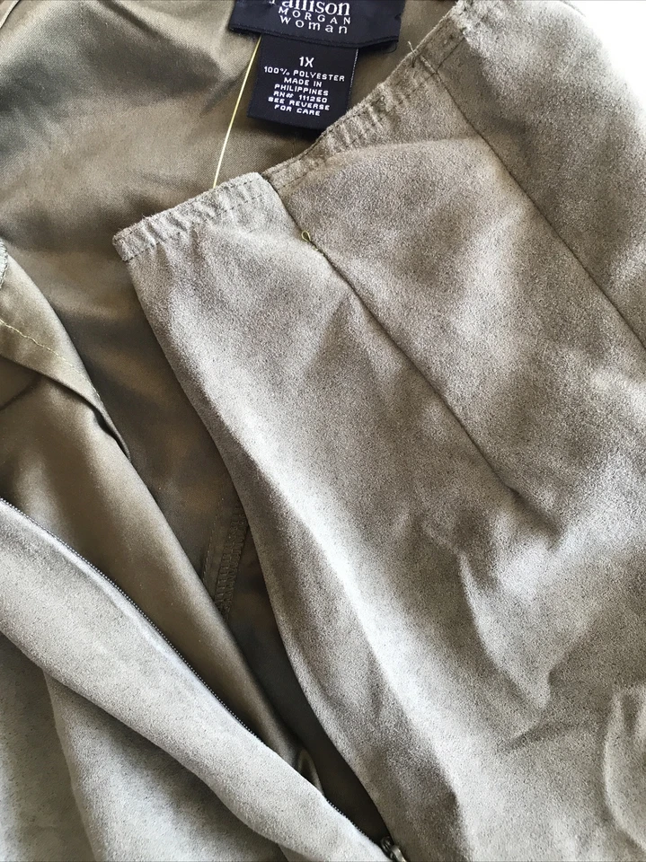 ALLISON MORGAN woman green soft faux SUEDE long skirt Zip, Slit Plus Sz 1X - Image 4 of 4