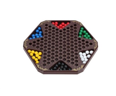 12'' Classic Hexagon  Chinese Checkers Wooden Board Game with Color Marbles