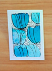 ACEO Art Trading Card Watercolor Original Painting Blue Large Floral Line Pen — photo 8