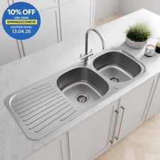 Stainless Steel 2 Bowl Double Kitchen Sink Reversible Drainer Inset Basket Waste