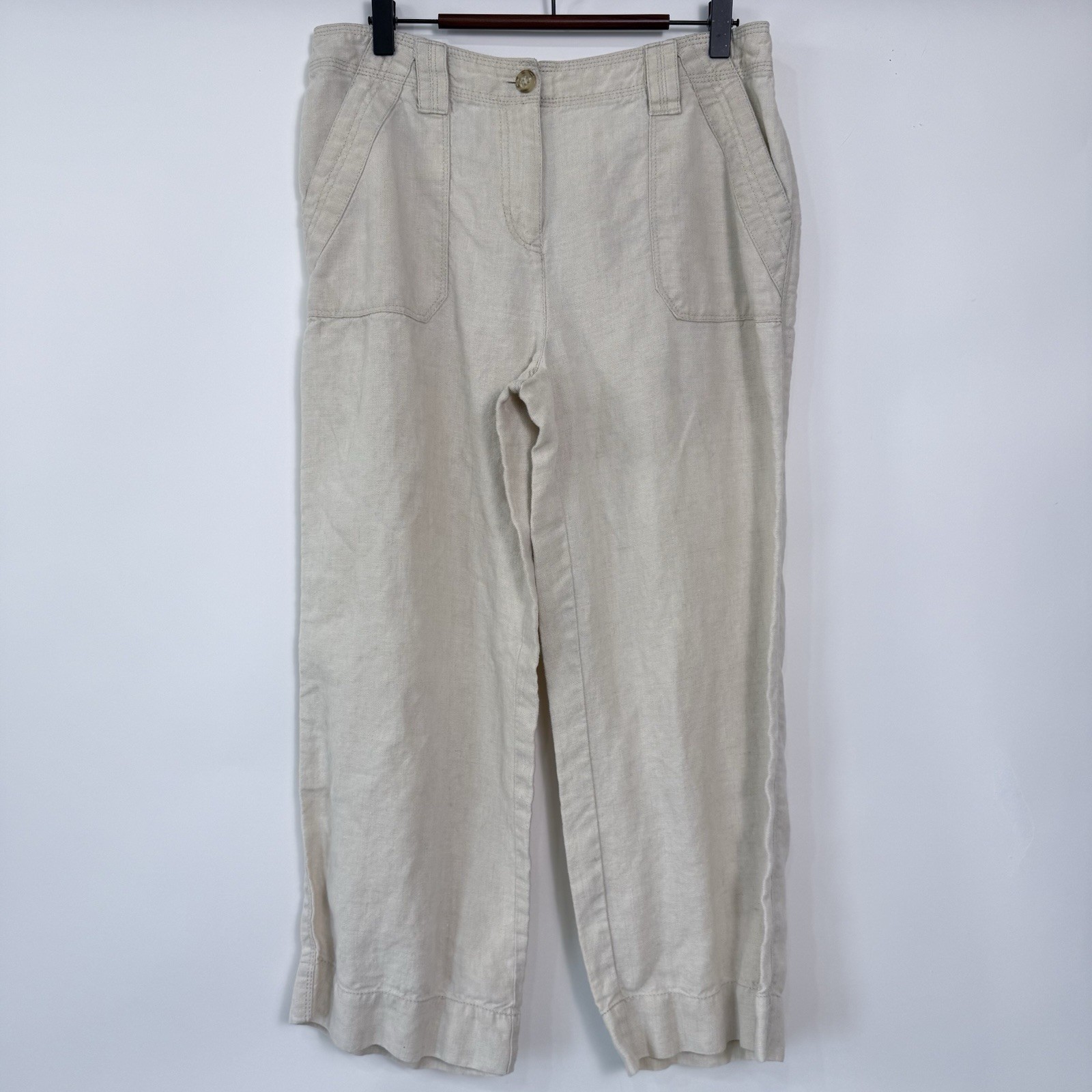 Charter Club 100% Linen Cropped Pants Womens Size 8 Beige Lightweight Casual