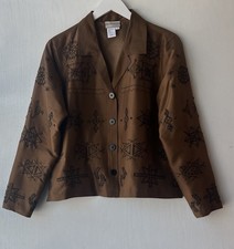 Coldwater Creek Jacket Womens Size 12 100 Silk Beaded Embroidered Boho