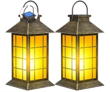 Solar Lantern Outdoor Flickering Flame 2 Pack 13'' Hanging Garden Lights