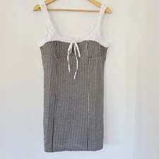 RECLAIMED VINTAGE 10 Black White Gingham Mini Dress Sleeveless Babydoll Western 