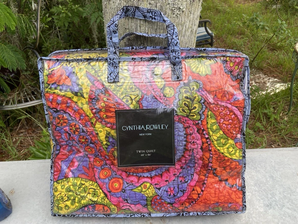 罕见 Cynthia Rowley 亮色佩斯利双被棉 — 第 2/4 张图片