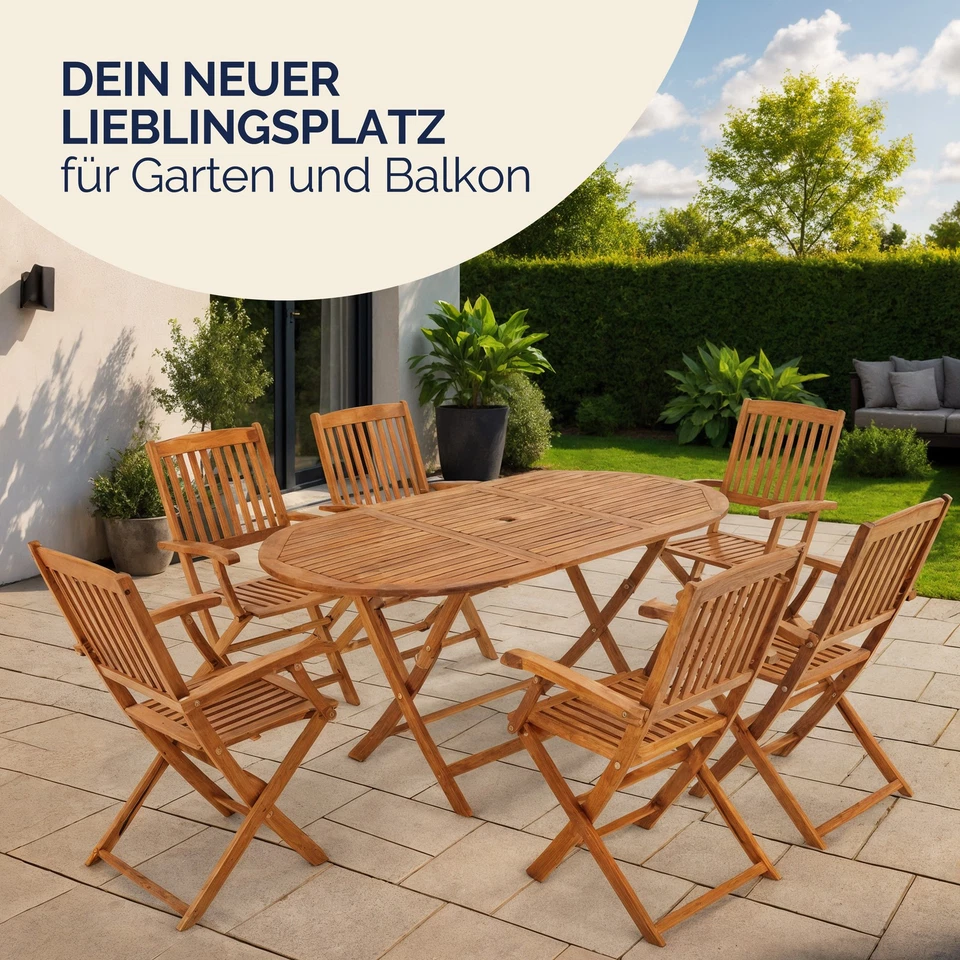 CASARIA® Gartenmöbel  7-TLG Set Holz Tisch klappbar Sitzgarnitur Holz Garten - Bild 2 von 4