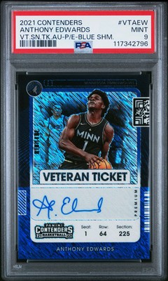 2021 Contenders Anthony Edwards Veteran Ssn Ticket Auto Blue Shimmer /10 PSA 9