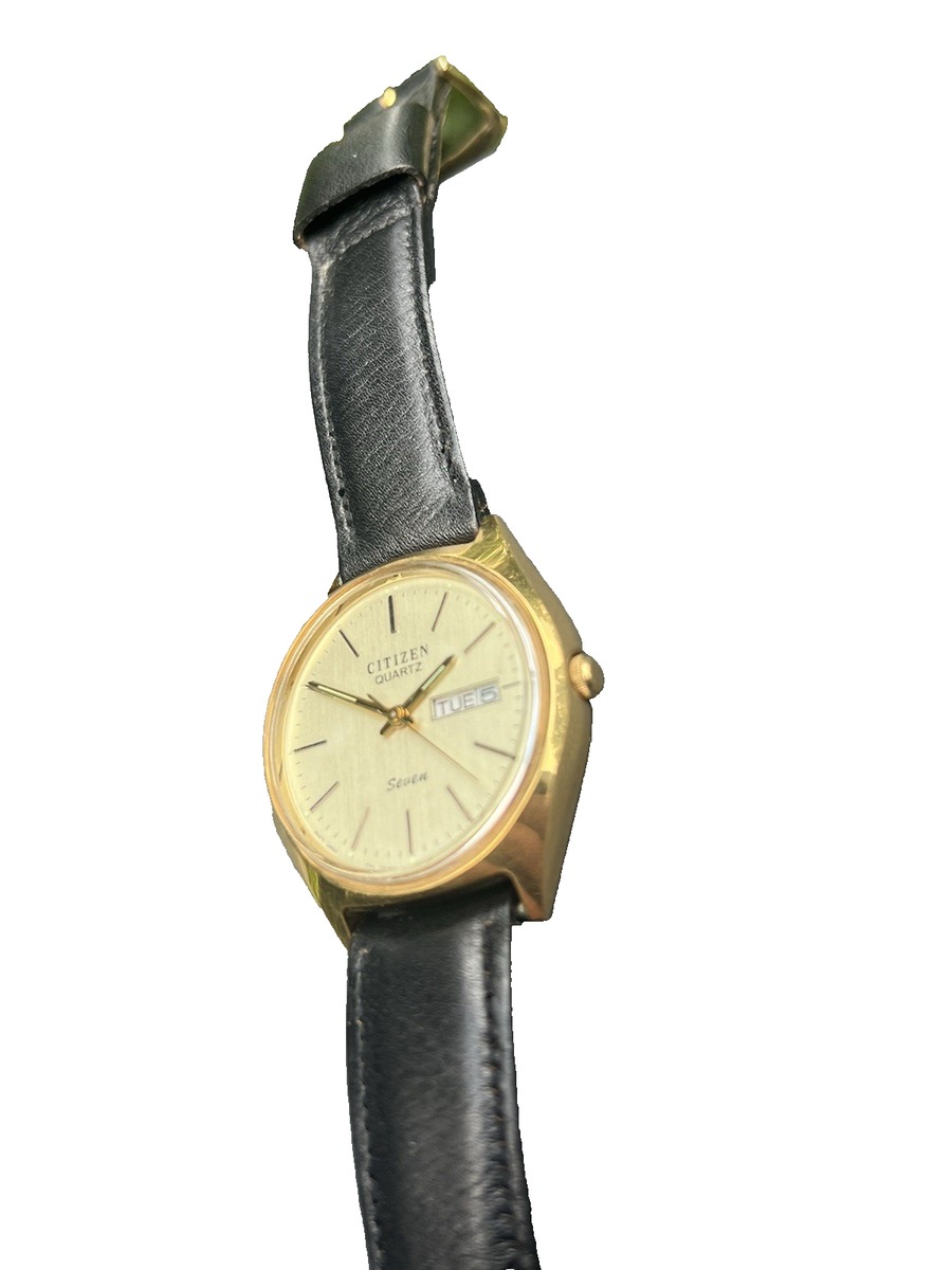Vintage Citizen Seven 2100-941101SMK Gold-Tone Quartz 38mm Day