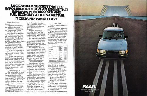 1982 Saab APC 900 Turbo Better Performance & Economy Original Color Print Ad