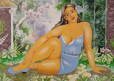 Erotic, large watercolor 70 x 50 cm, ''La bella Donna romana'', Lovely Lisa Art.