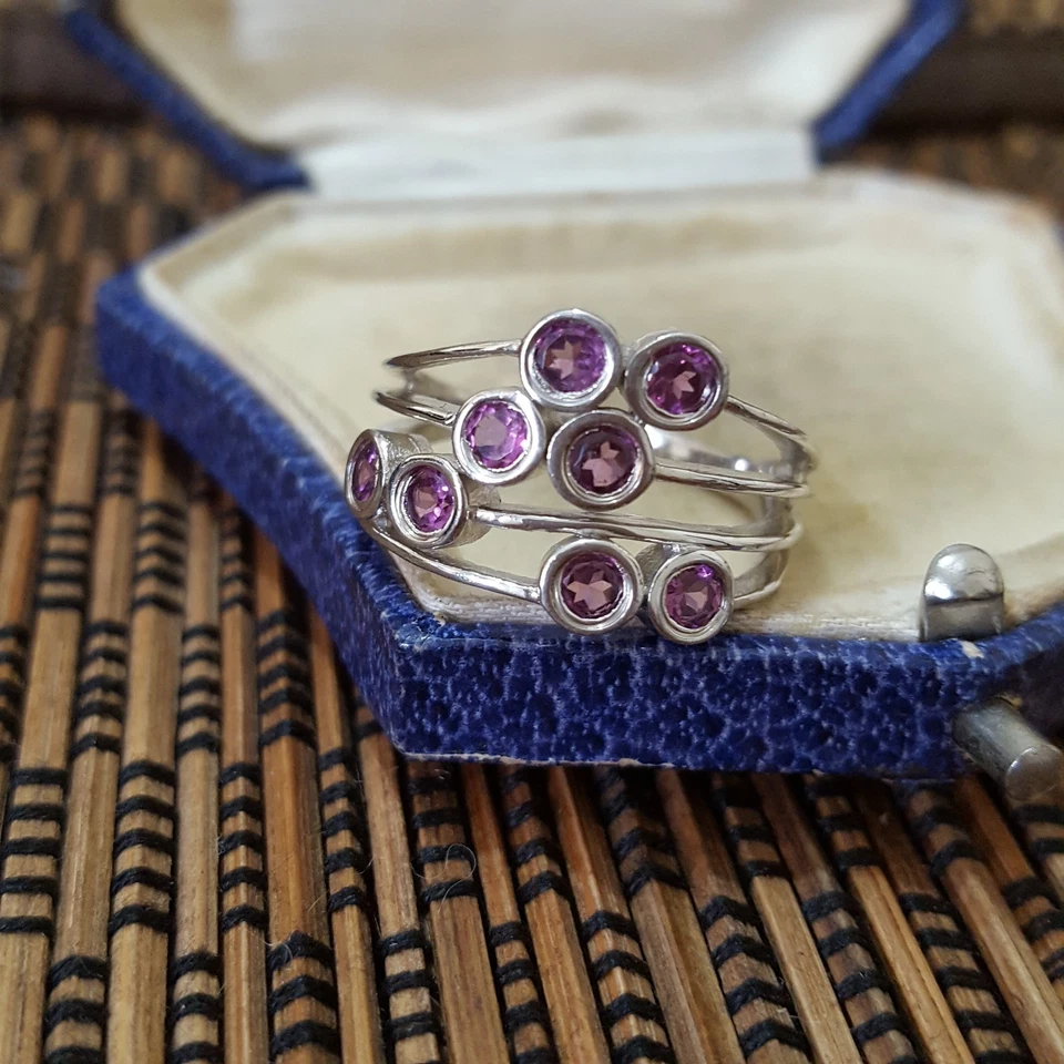 925 Sterling Silver Ring, Genuine Pink Garnet Ring, Size P US 7.5, Rhodolite - Image 2 of 4