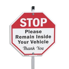 Stop Please Remain Inside Your Ve Octagon Sign With Stake Weather Resistant
