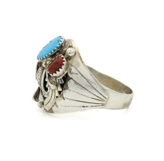 Bague Native American (Navajo) En Argent Sterling Et Turquoise Richard Begay - Taille 51 - Occasion Avec Gros Défaut Sur La Turquoise