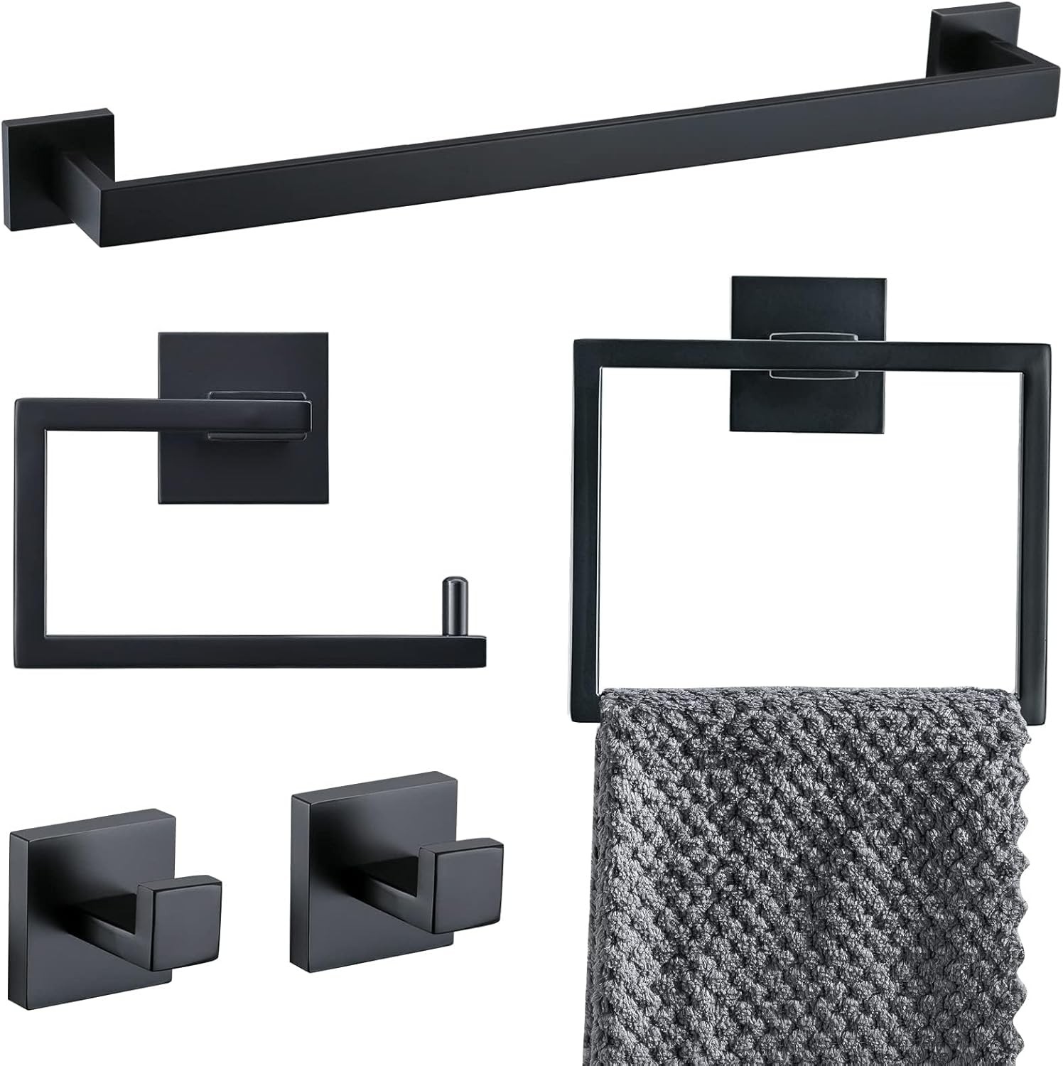 YACVCL 5 Pieces Black Bathroom Accessorie Set 23.6 Inch Towel Bar