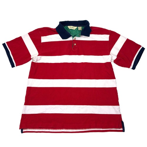 Eddie Bauer, VTG 90s Eddie Bauer S/S Rugby Polo Shirt Mens Sz L Red White Blue Oversized Prep