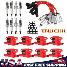 8Pack Ignition Coil+Spark Plug+Wires set For Chevy Silverado 1500 2500 GMC UF413