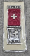 1960 SSV EFS Medalla Suiza Rifle Tirador Dibujo Relieve Cinta Roja Cruz