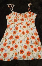 Floral White and Red Easter Style Forever 21 Spaghetti Strap Dress Size Large 