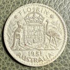 1951 Australia Florin Silver Coin KM#48 F/VF Condition