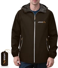 APEXUP Packable Rain Jacket Men with Reflective Zipper, Large, Brown 