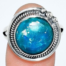 Peruvian Opalina 925 Sterling Silver Ring Size 9.5  Natural Blue Opal