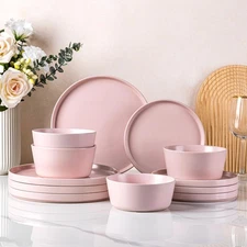 Ceramic Dinnerware Sets for 4, Modern Flat Stoneware Plates and Bowls Sets,Ch...