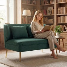 2 Seater Sofa with Wing Back, Thick Seat, 117 cm Linen-look Fabric Small Sofa