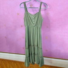 Aerie Green Tiered Ruffle Boho Granola Girly Dress Y2K 90s Womens Size Medium