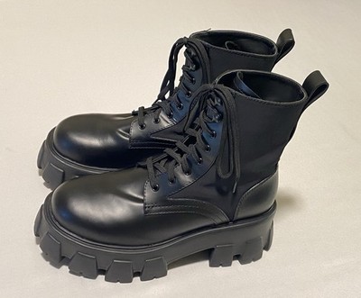 Prada Monolith Leather & Re-Nylon Women's Combat Boots EU39/US9 Made Italy $1790