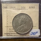 1916 Canada Fifty Cent 50C - ICCS XF 40  C2