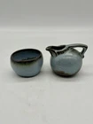 Vintage Frankoma Mini Ball Creamer And Open Sugar Blue/Brown MCM