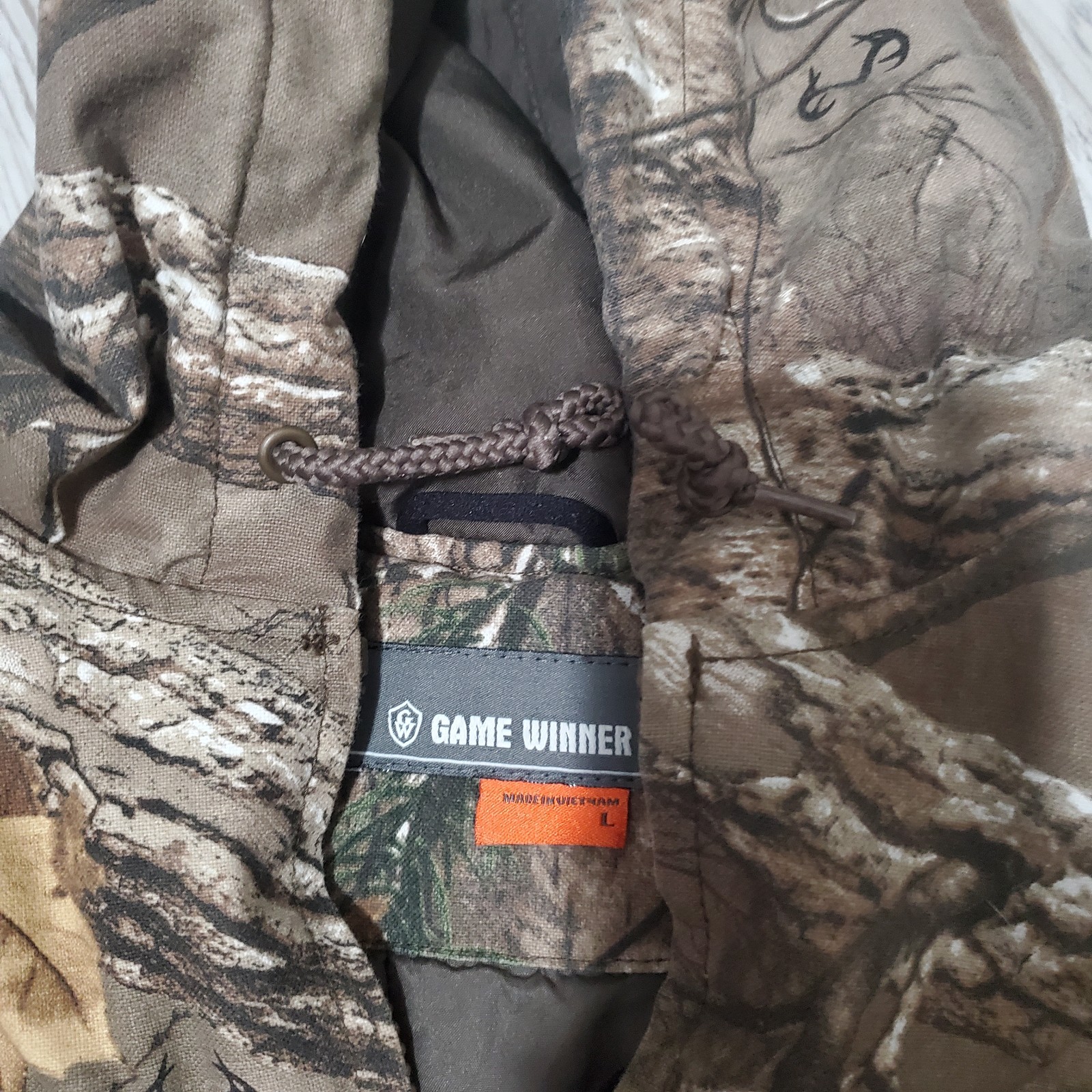 Game Winner Mens Camo Jacket Size Large Real Tree Insulated Hooded Hunting 