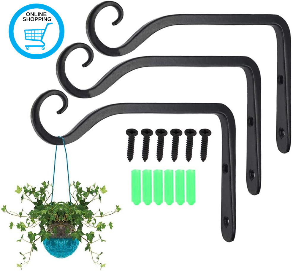 3PCS Hanging Basket Bracket, Wall Hanging Hooks, Plant Hooks for Hang Plants, Bi