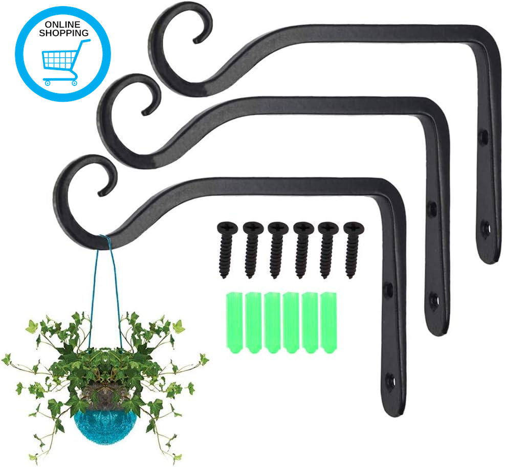 3PCS Hanging Basket Bracket, Wall Hanging Hooks, Plant Hooks for Hang Plants, Bi