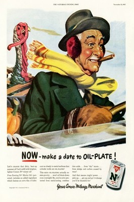   1947 Conoco Vintage Ad Poster - Turkey & Humor - 24x36  Hi-Res   Rare