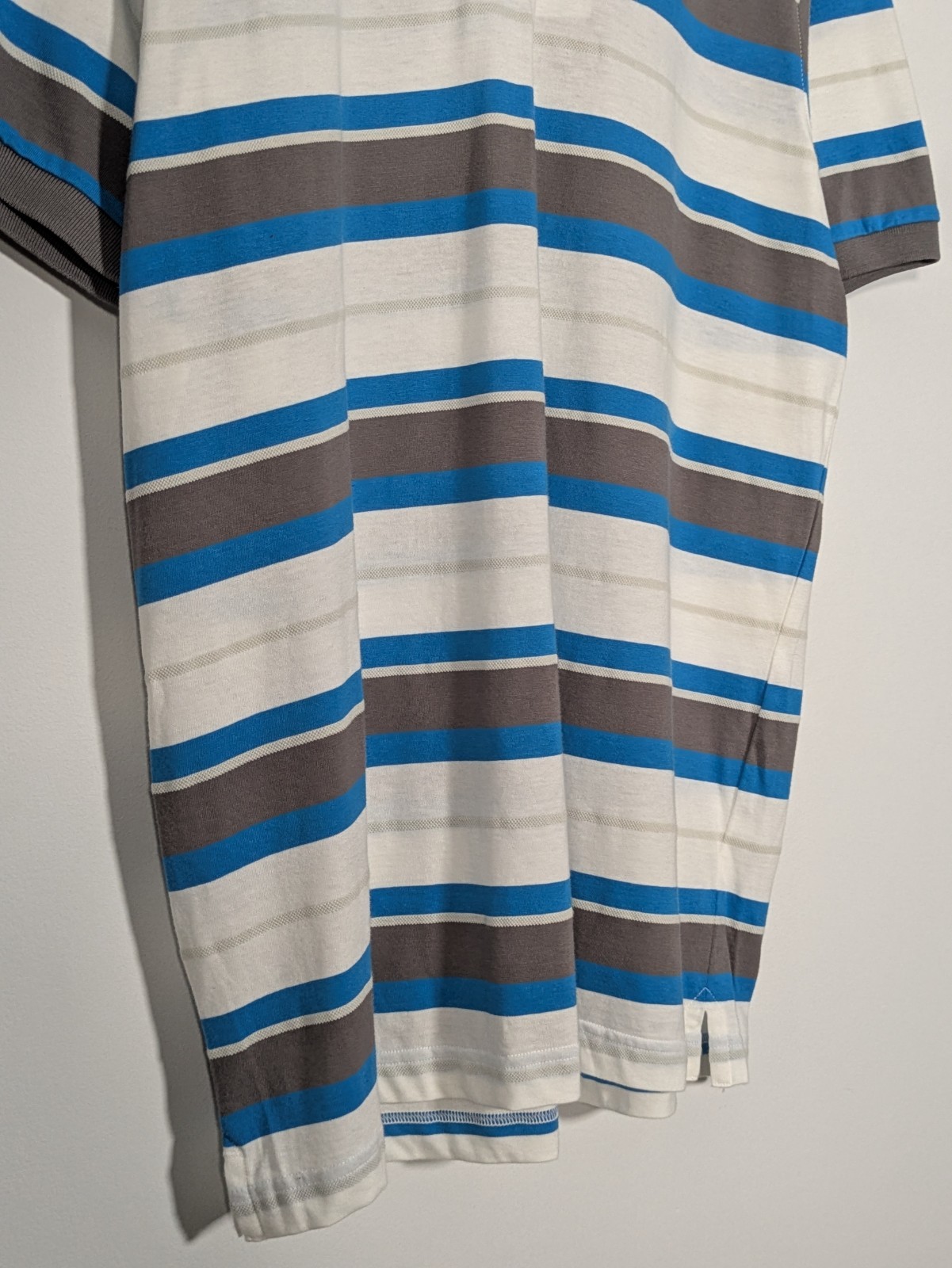 Adidas Large Blue White Striped Short Sleeve Cotton Polo Shirt thumbnail 3